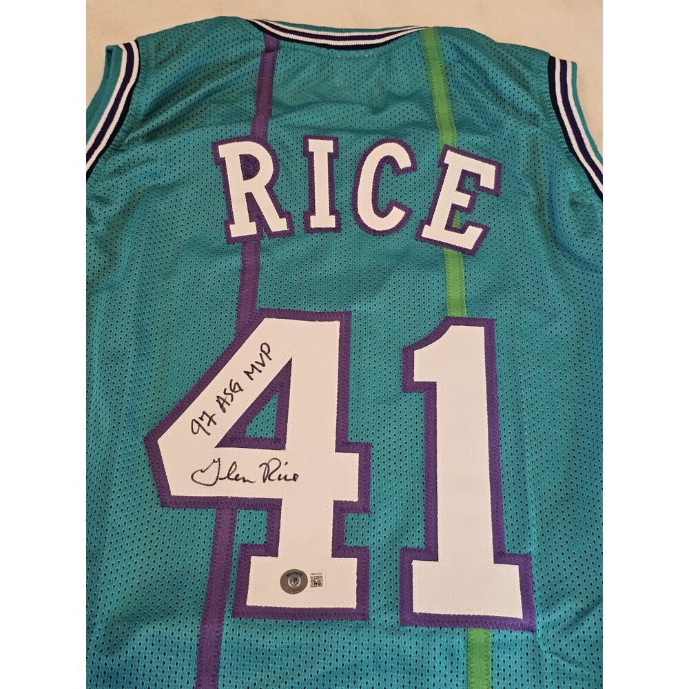 Glen Rice Autographed/Signed Jersey Beckett Teal Custom Jersey